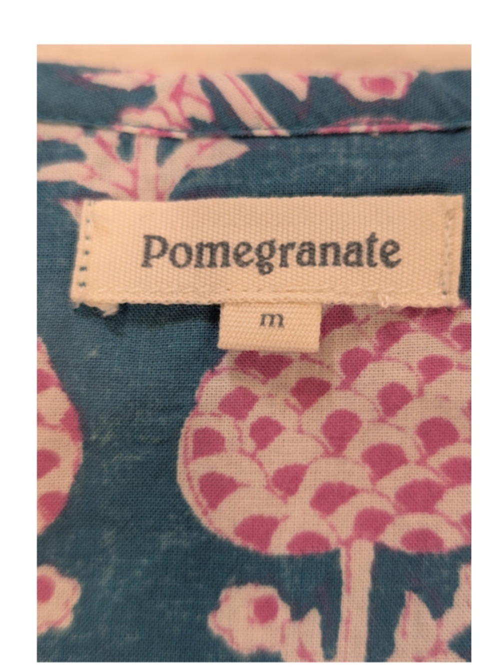 Pomegranate Block Print Boho Cottagecore Cotton Blouse Turquoise Pink Artisan To - Picture 13 of 13